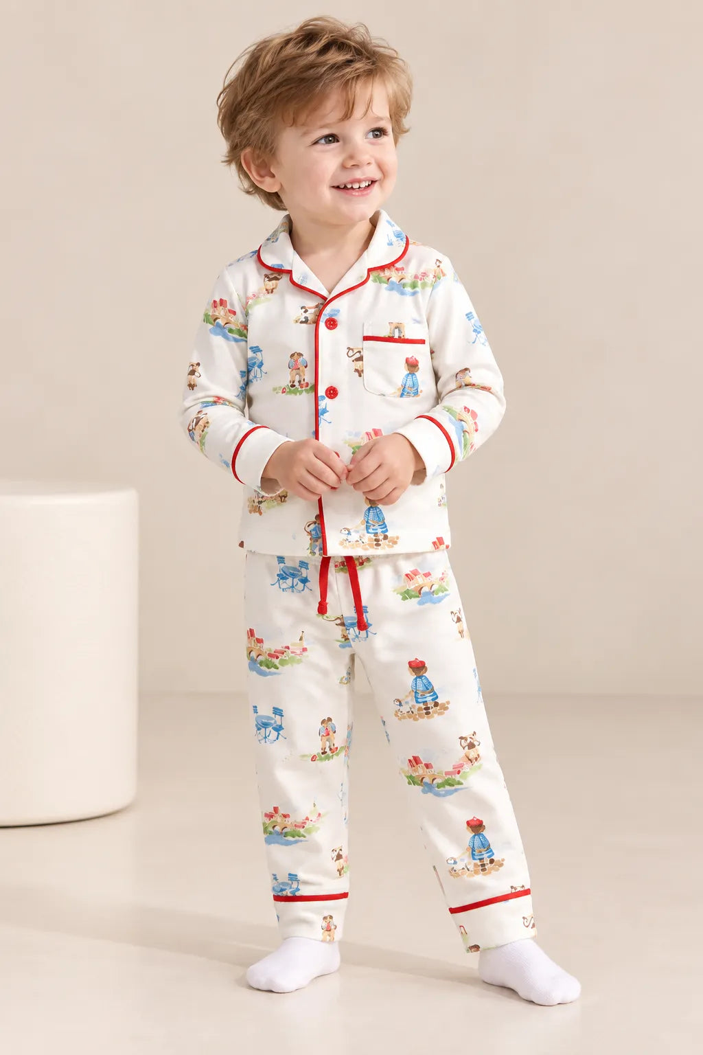 Boys Printed Cotton Night Suit with Full-Sleeve Collared Shirt & Pyjama Set-WIN12N