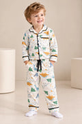 Boys Dinosaur Printed Cotton Night Suit with Collared Shirt & Pyjama Set-WIN13N