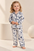 Girls White & Blue Floral Printed Full-Sleeve Collared Night Suit with Button-Front Shirt & Pyjama-WIN14N