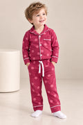 Boys Maroon Polka Dot Full-Sleeve Collared Night Suit with Button-Front Shirt & Pyjama-WIN15N