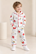 Boys White Printed Full-Sleeve Collared Night Suit with Button-Front Shirt & Pyjama-WIN16N