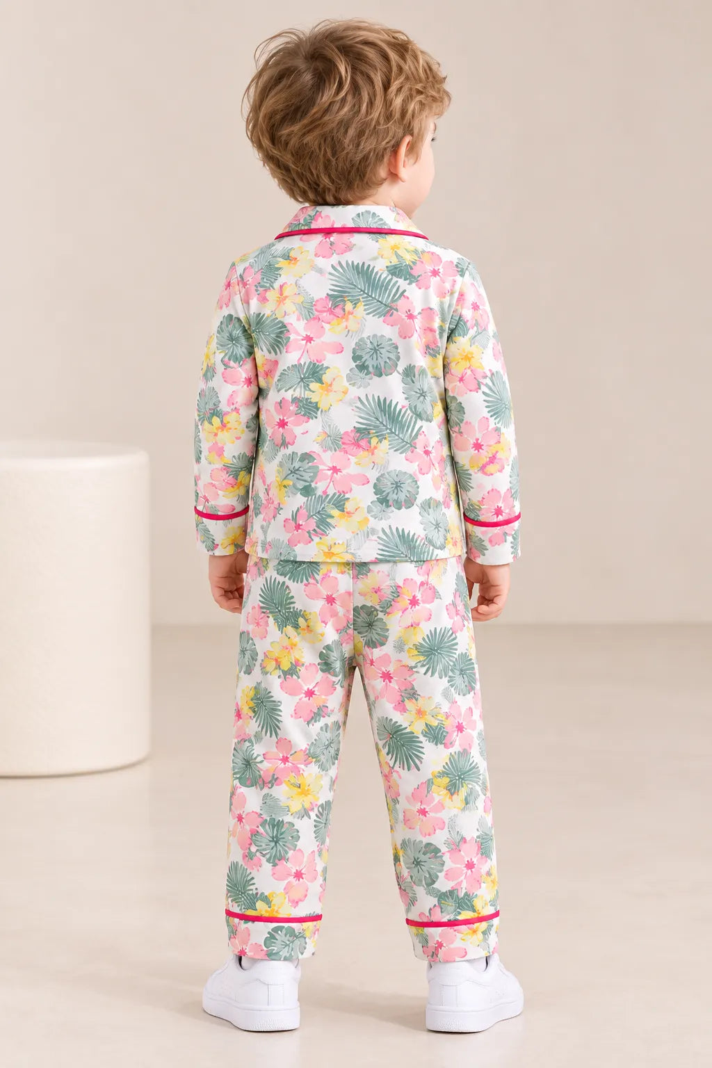 Boys Floral Printed Night Suit Set – Full Sleeve Collared Shirt with Pyjama-WIN18N