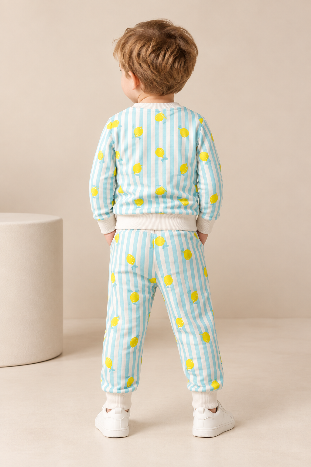 Boys Lemon Print Striped Sweatshirt & Jogger Set-WIN20N