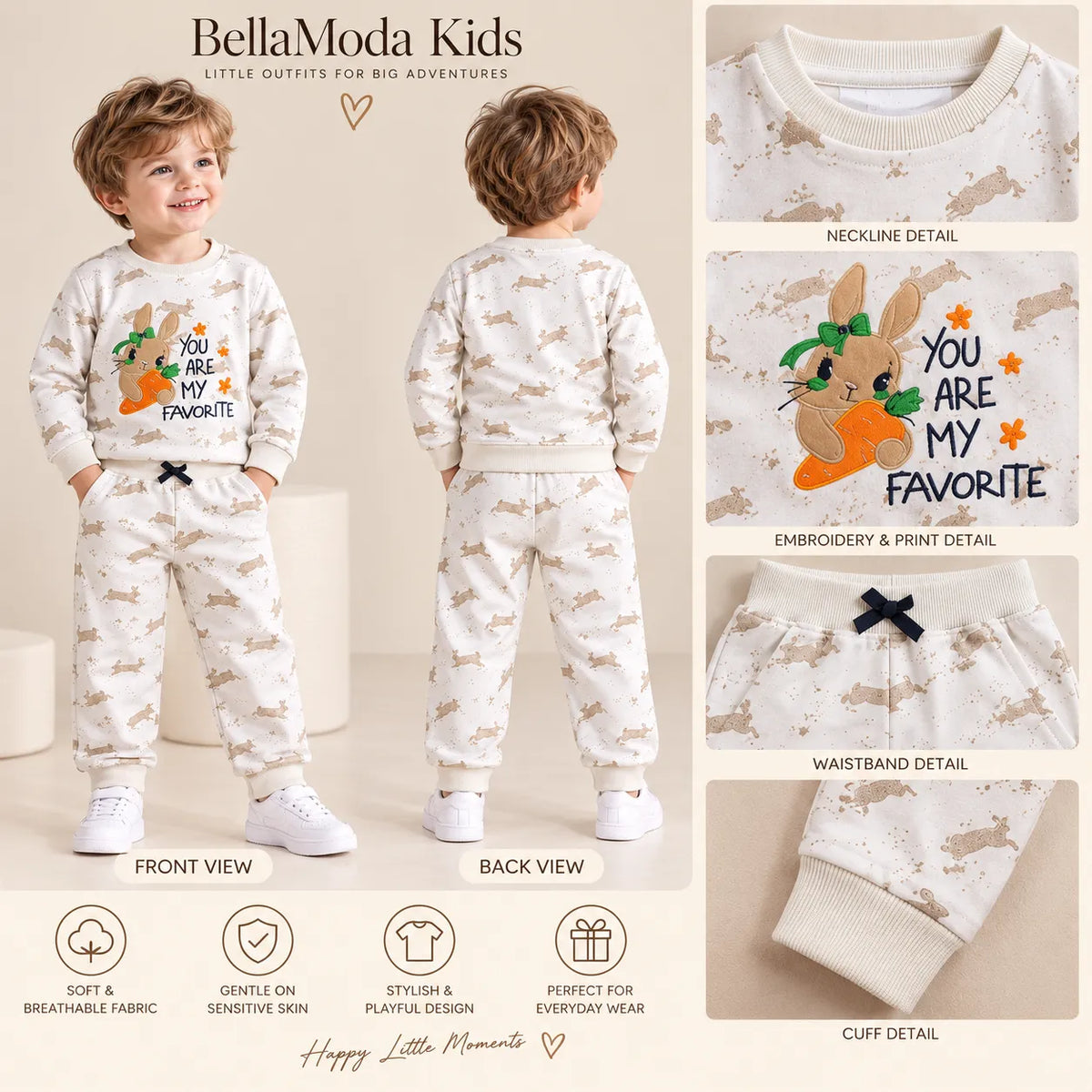Boys Bunny Print “My Favorite” Sweatshirt & Jogger Co-ord Set-WIN22N