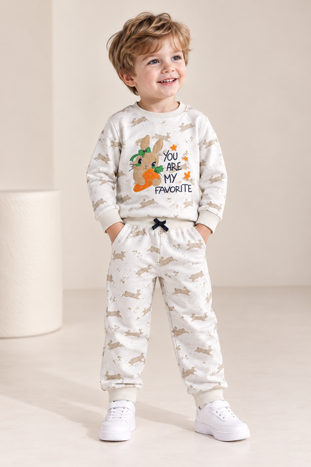 Boys Bunny Print “My Favorite” Sweatshirt & Jogger Co-ord Set-WIN22N