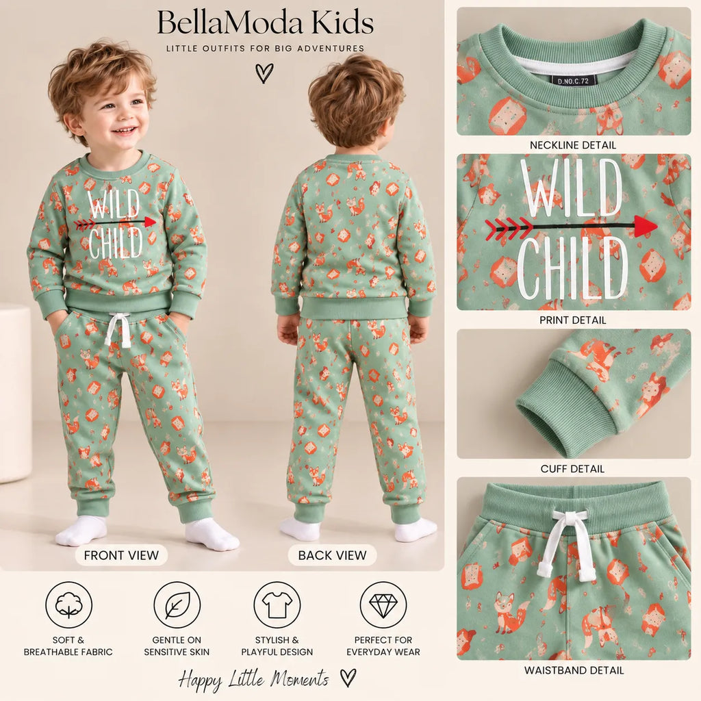 Boys Wild Child Fox Print Sweatshirt & Jogger Co-ord Set-WIN23N