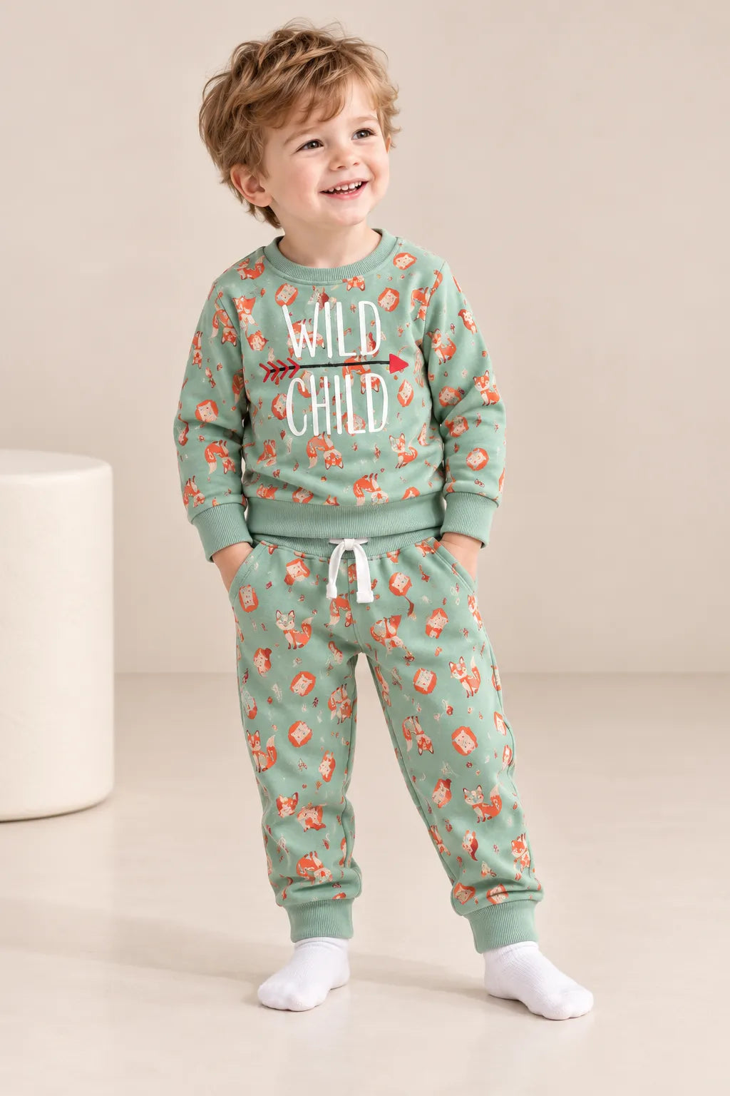 Boys Wild Child Fox Print Sweatshirt & Jogger Co-ord Set-WIN23N