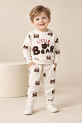 Boys Bear Print “Little Bear” Sweatshirt & Jogger Set-WIN26K