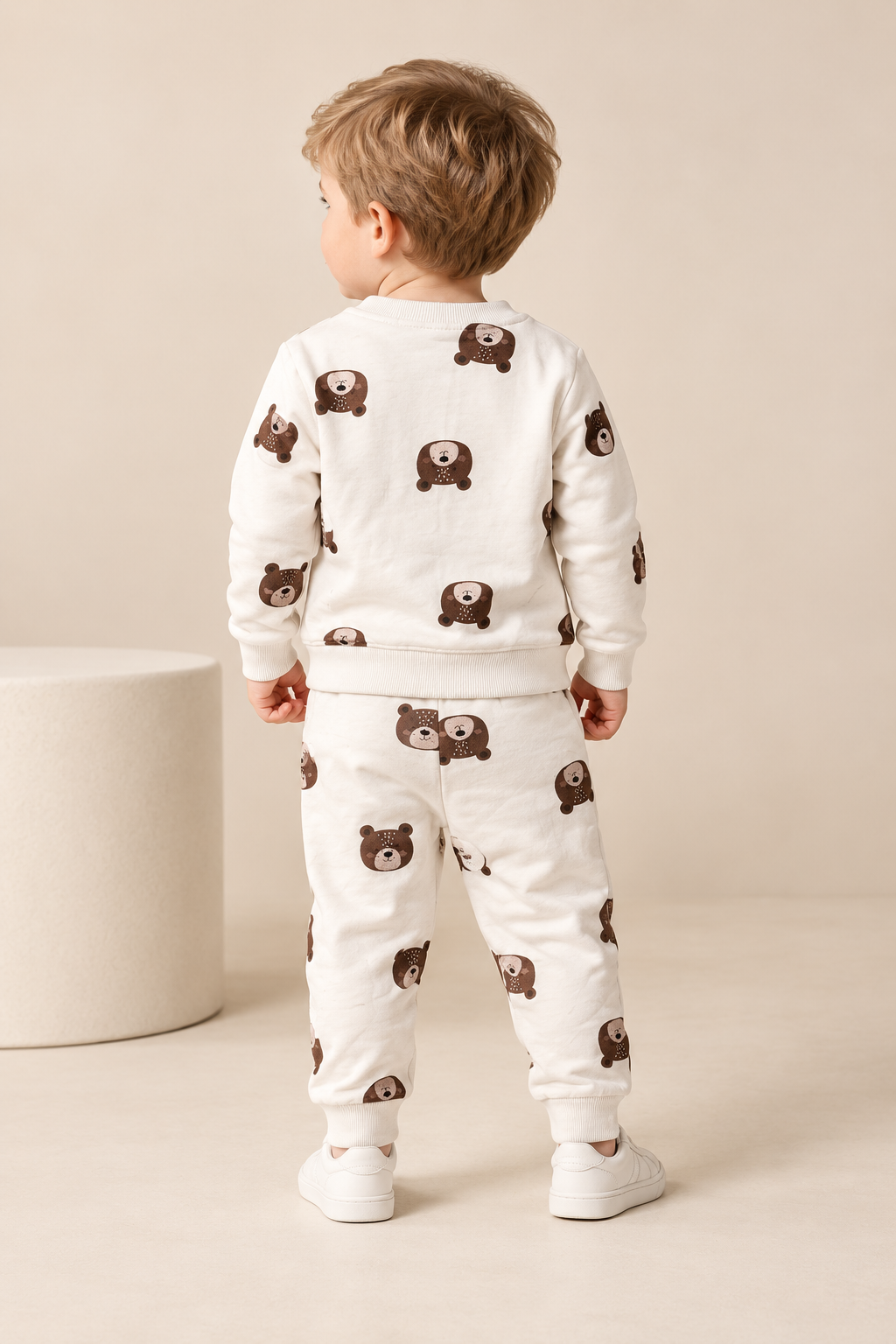 Boys Bear Print “Little Bear” Sweatshirt & Jogger Set-WIN26K