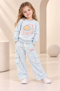 Girls Floral Printed “Hello” Sweatshirt & Wide-Leg Cargo Pants Set-WIN31V