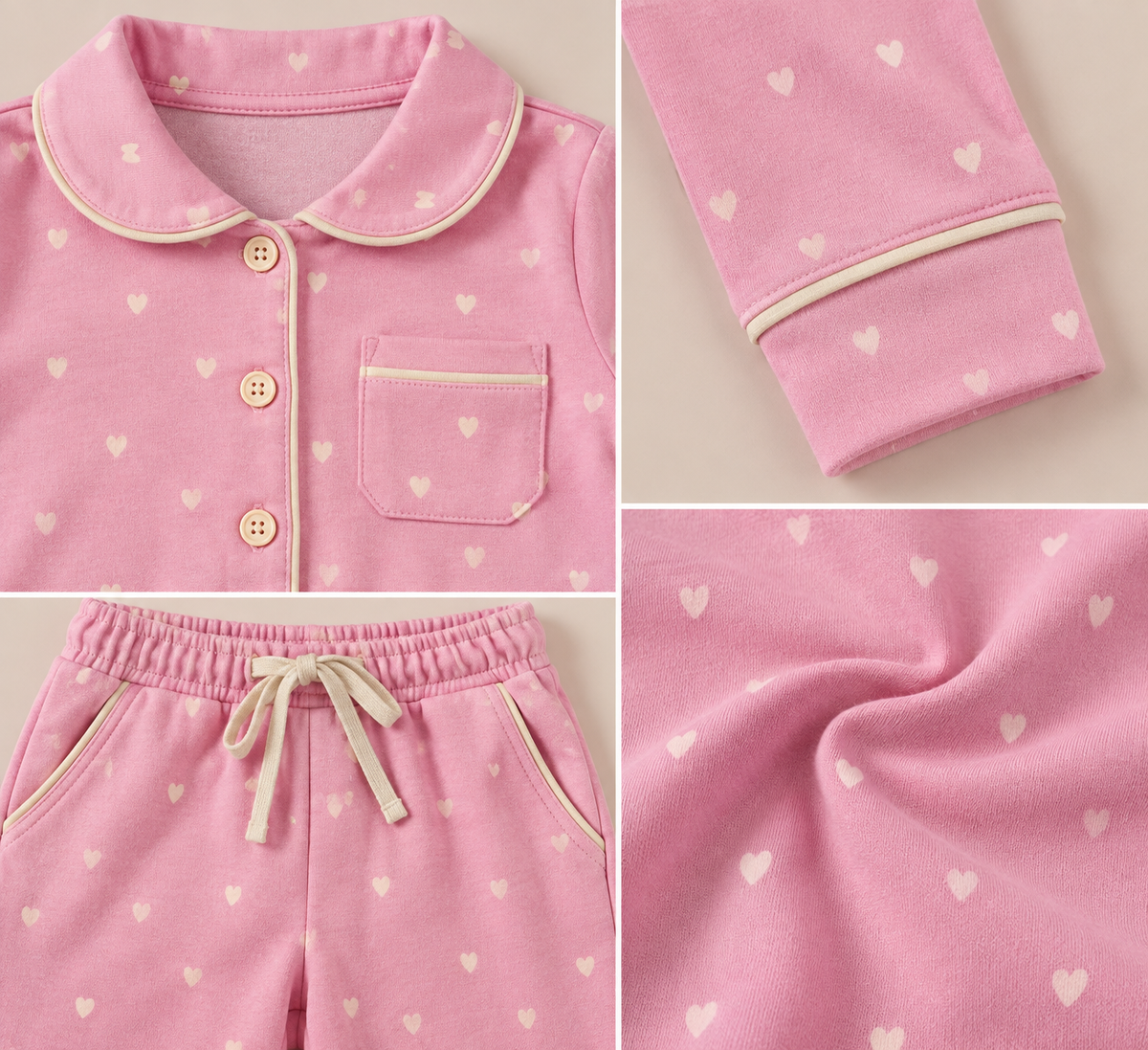 Girls Pink Floral Printed Full-Sleeve Cotton Night Suit with Collared Top & Pyjama-WIN33T