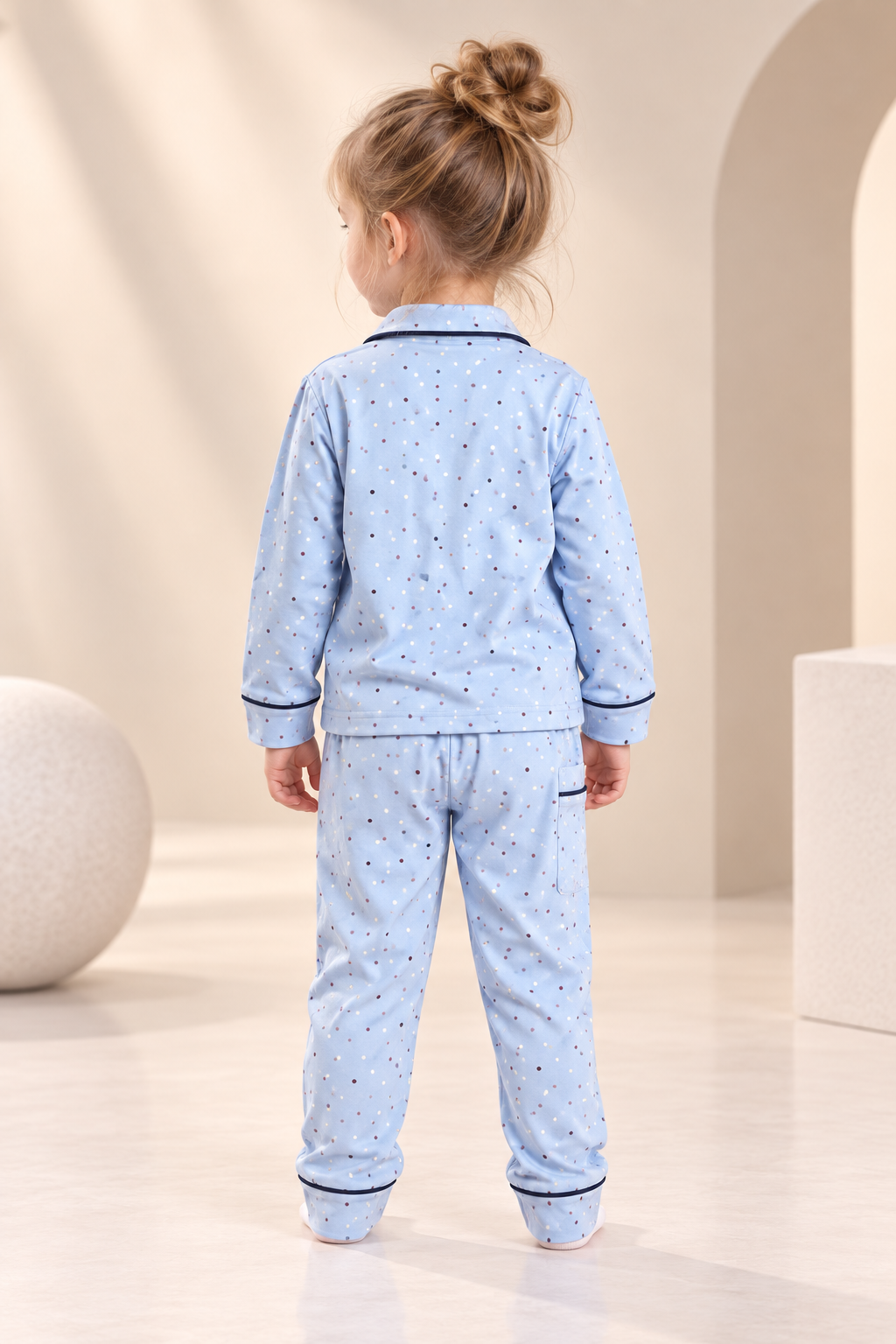 Girls' Blue Printed Full-Sleeve Button-Down Night Suit with Pyjama Set-WIN34T
