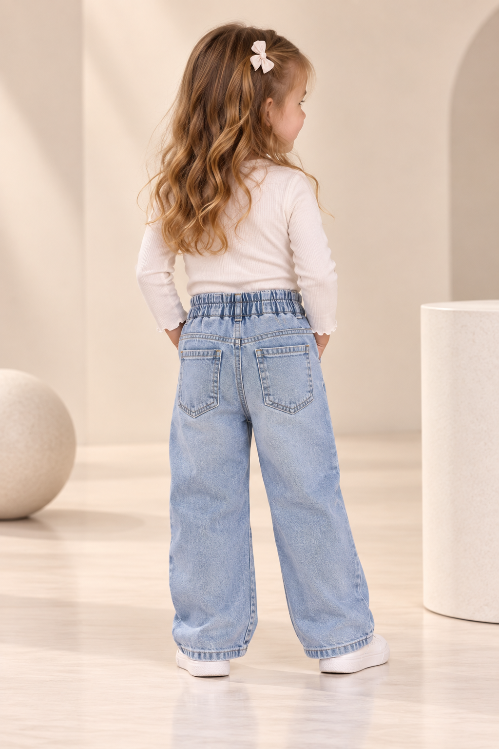 Girls Hello Kitty Printed Wide Leg Denim Jeans-WIN3V