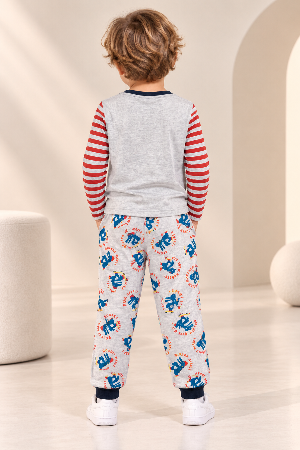 Boys Dinosaur Printed Full Sleeve T-Shirt and Pajama Set-WIN50R