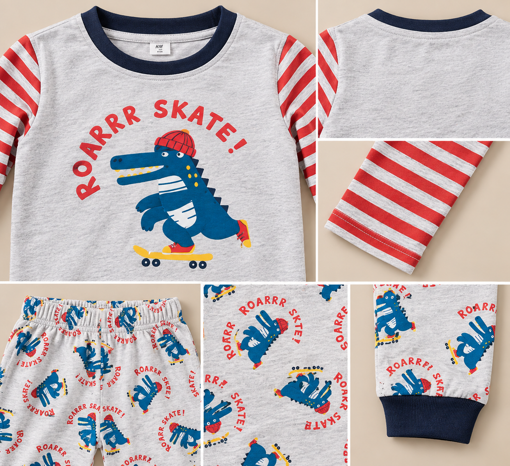 Boys Dinosaur Printed Full Sleeve T-Shirt and Pajama Set-WIN50R