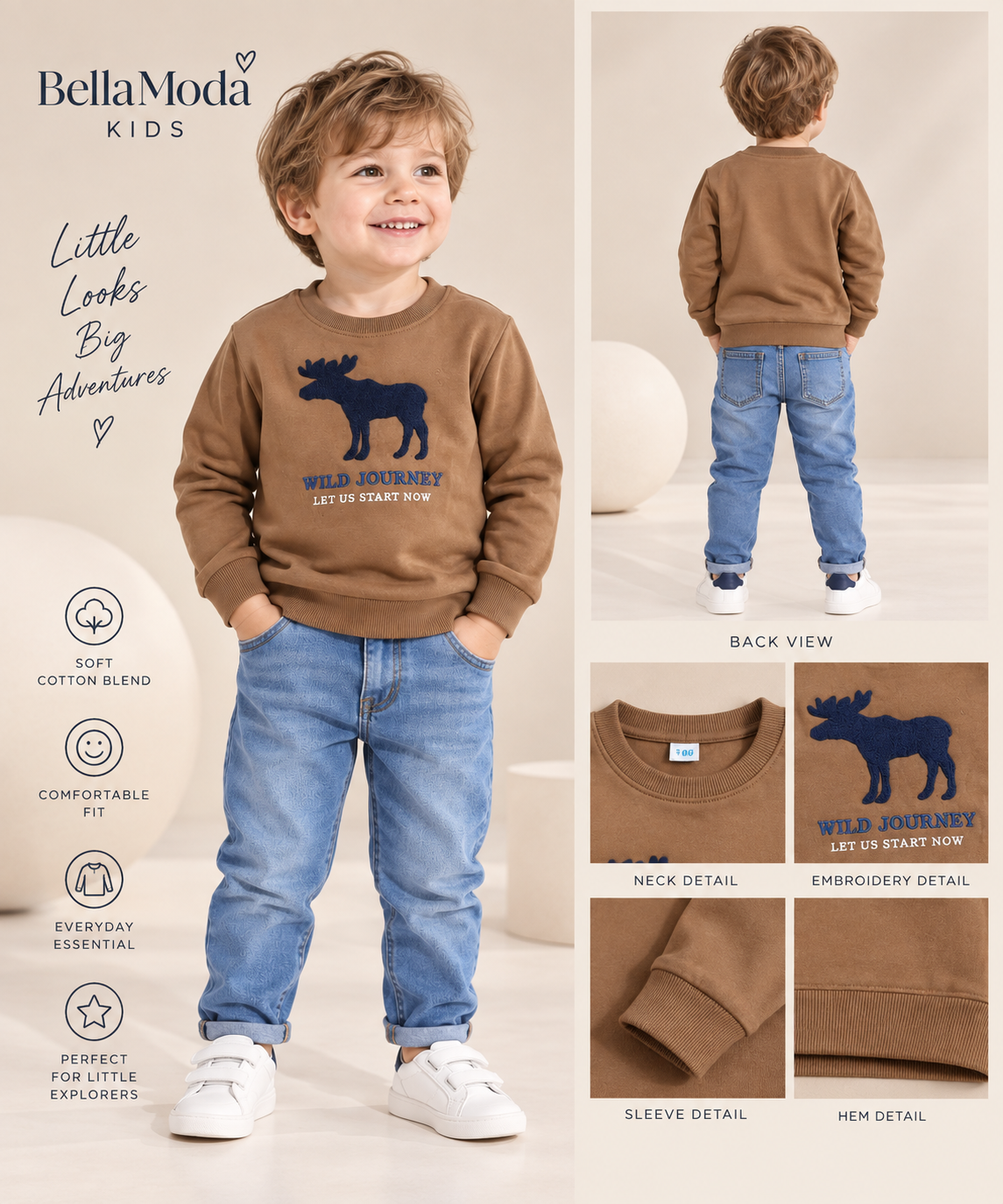 Boys Moose Graphic Printed Crew Neck Sweatshirt-WIN62F