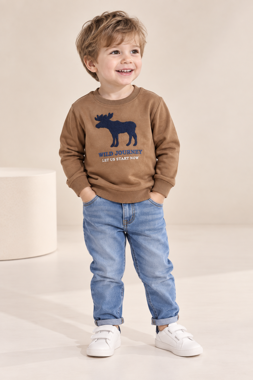 Boys Moose Graphic Printed Crew Neck Sweatshirt-WIN62F