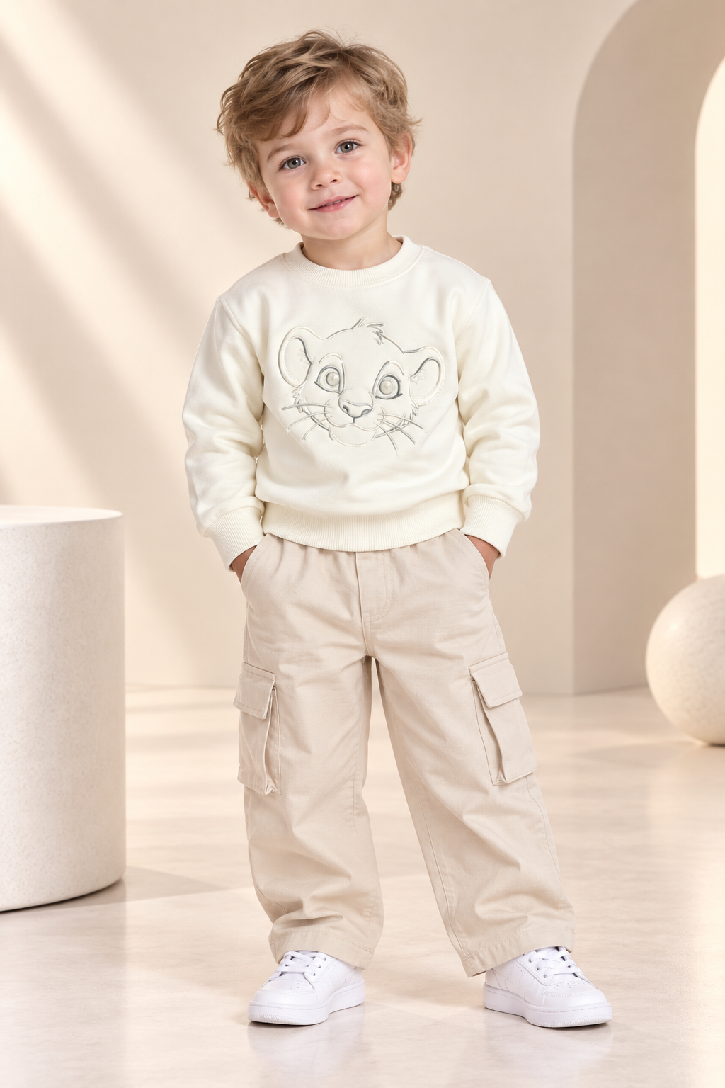 Boys Lion Graphic Printed Crew Neck Sweatshirt-WIN63J