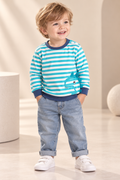 Boys Striped Cotton Sweatshirt with Dinosaur Pocket Detail-WIN65J