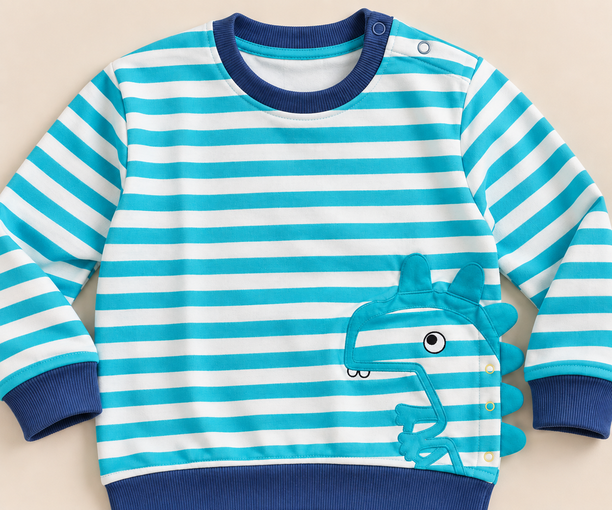 Boys Striped Cotton Sweatshirt with Dinosaur Pocket Detail-WIN65J