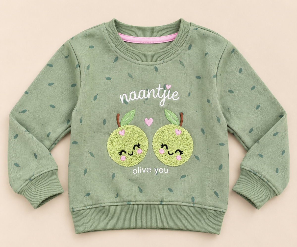 Girls Printed Sweatshirt with Cute Pear Embroidery-WIN66J