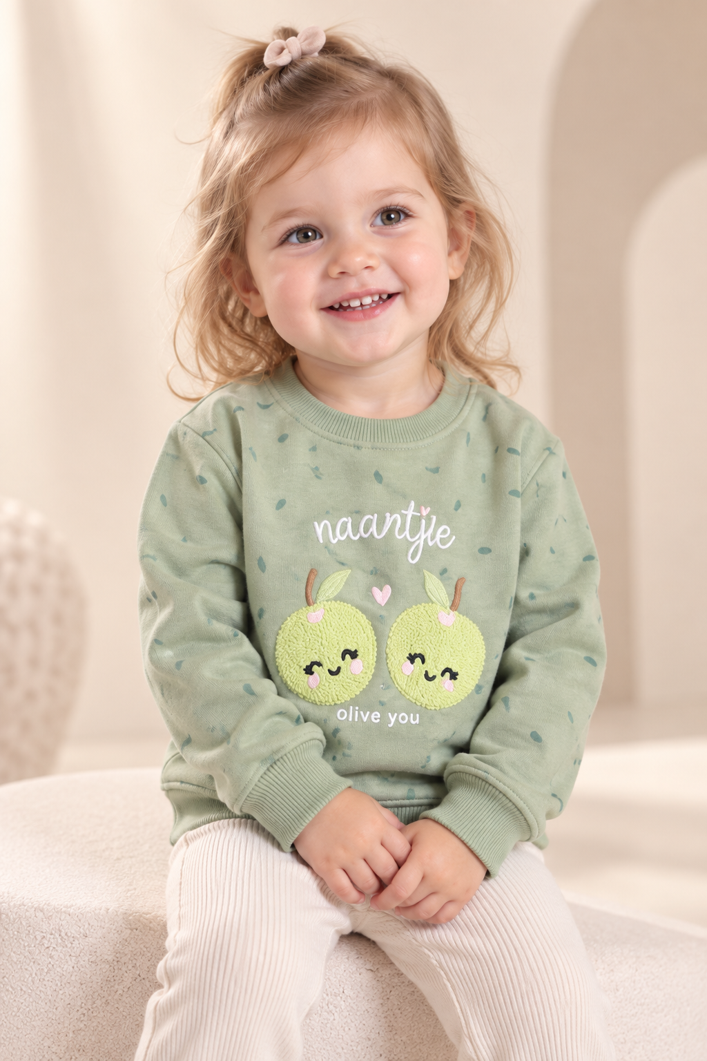 Girls Printed Sweatshirt with Cute Pear Embroidery-WIN66J