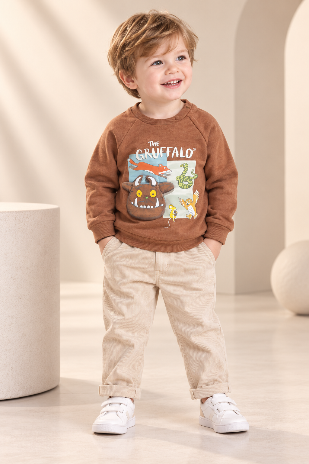 Boys Graphic Printed Crew Neck Sweatshirt with Animal Print-WIN67J