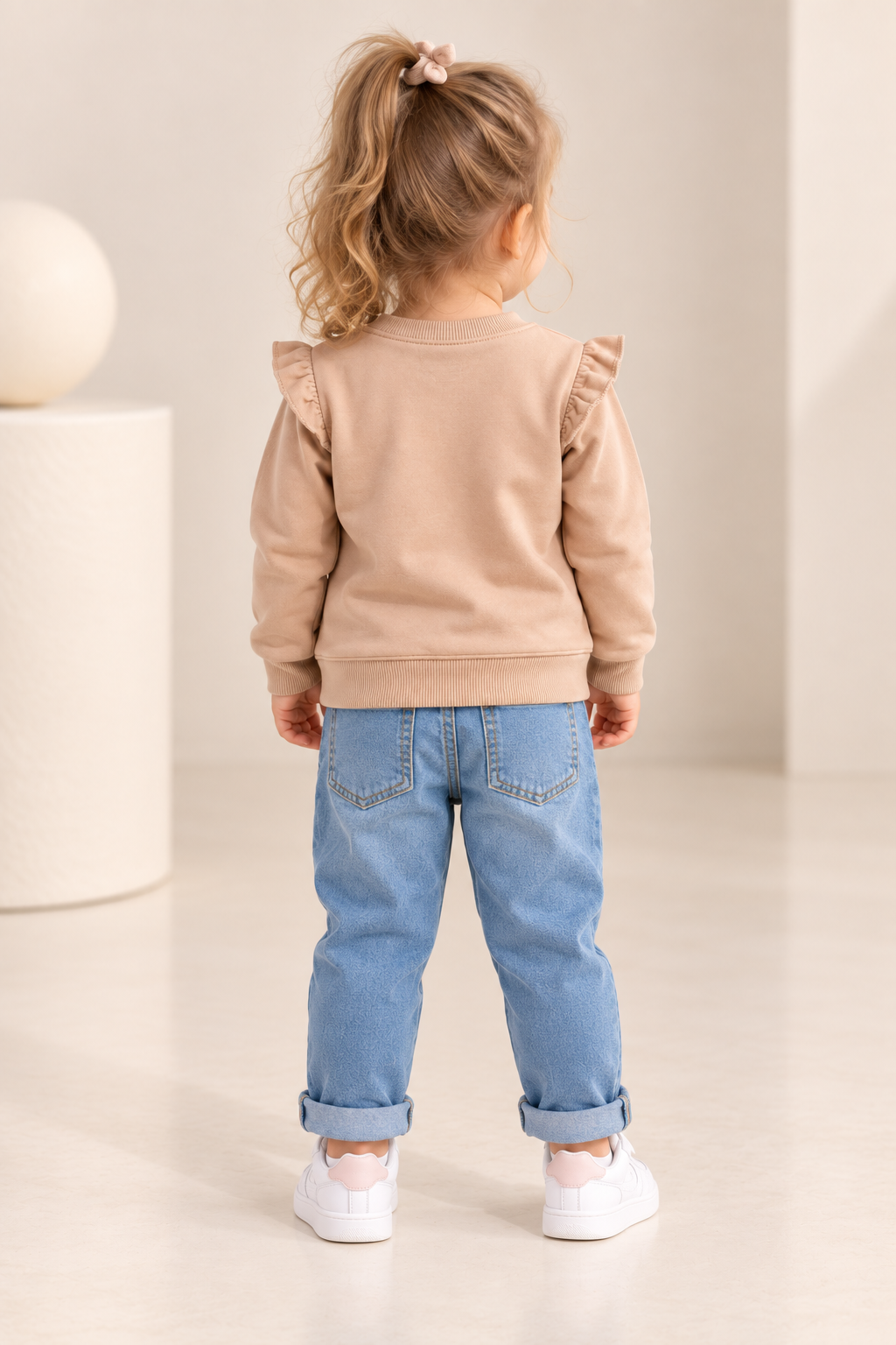 Girls Rainbow Appliqué Ruffle Sweatshirt-WIN68J