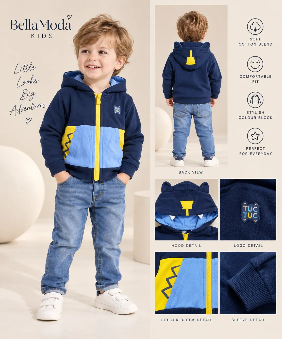 Boys Color Block Hooded Zip-Up Jacket-WIN71V