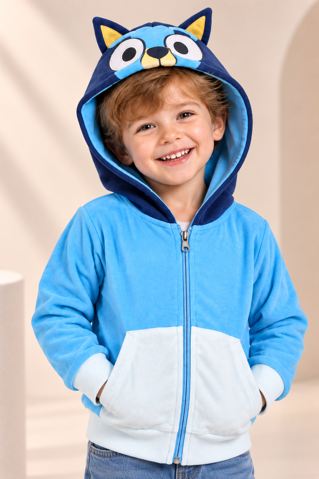 Boys Cat Ear Hooded Zip-Up Sweatshirt-WIN72X
