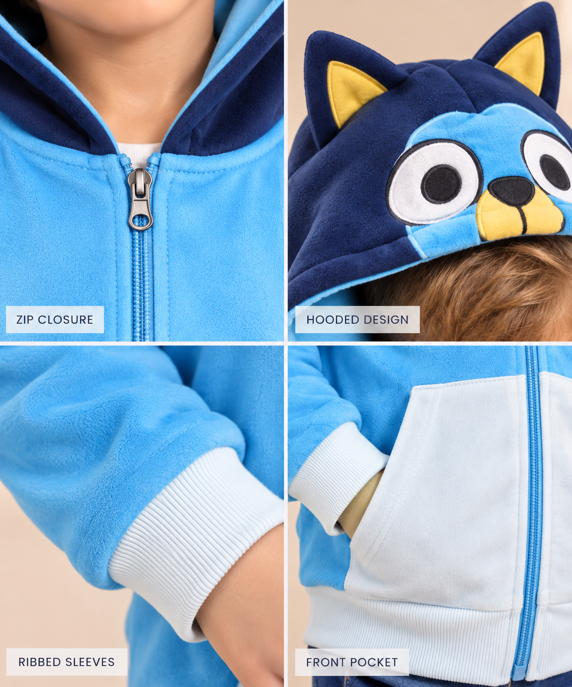 Boys Cat Ear Hooded Zip-Up Sweatshirt-WIN72X