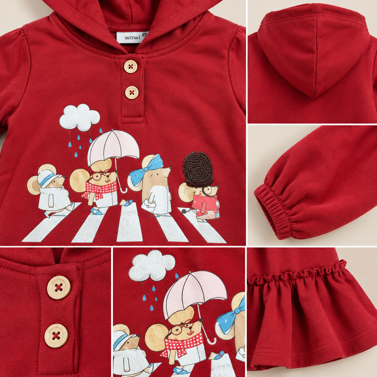 Girls Hooded Printed Sweatshirt with Flared Skirt-WIN73U
