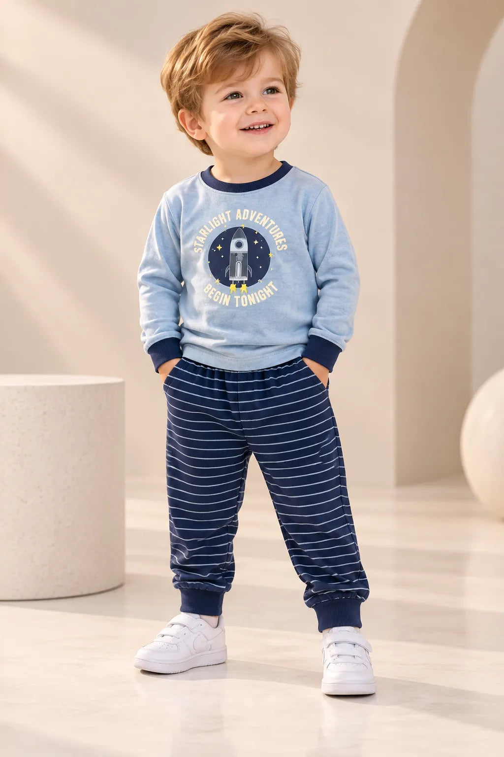 Boys Printed Blue Sweatshirt – Full Sleeve Round Neck Casual Sweatshirt-WIN74R