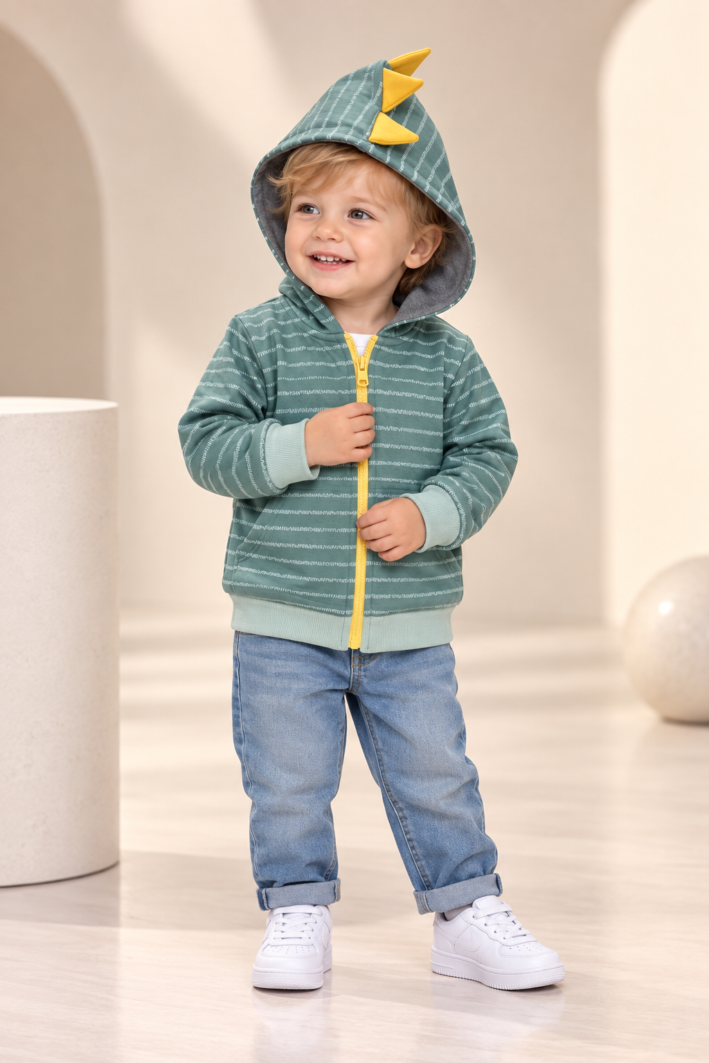 Dinosaur Print Zip-Up Hoodie for Boys-WIN79J