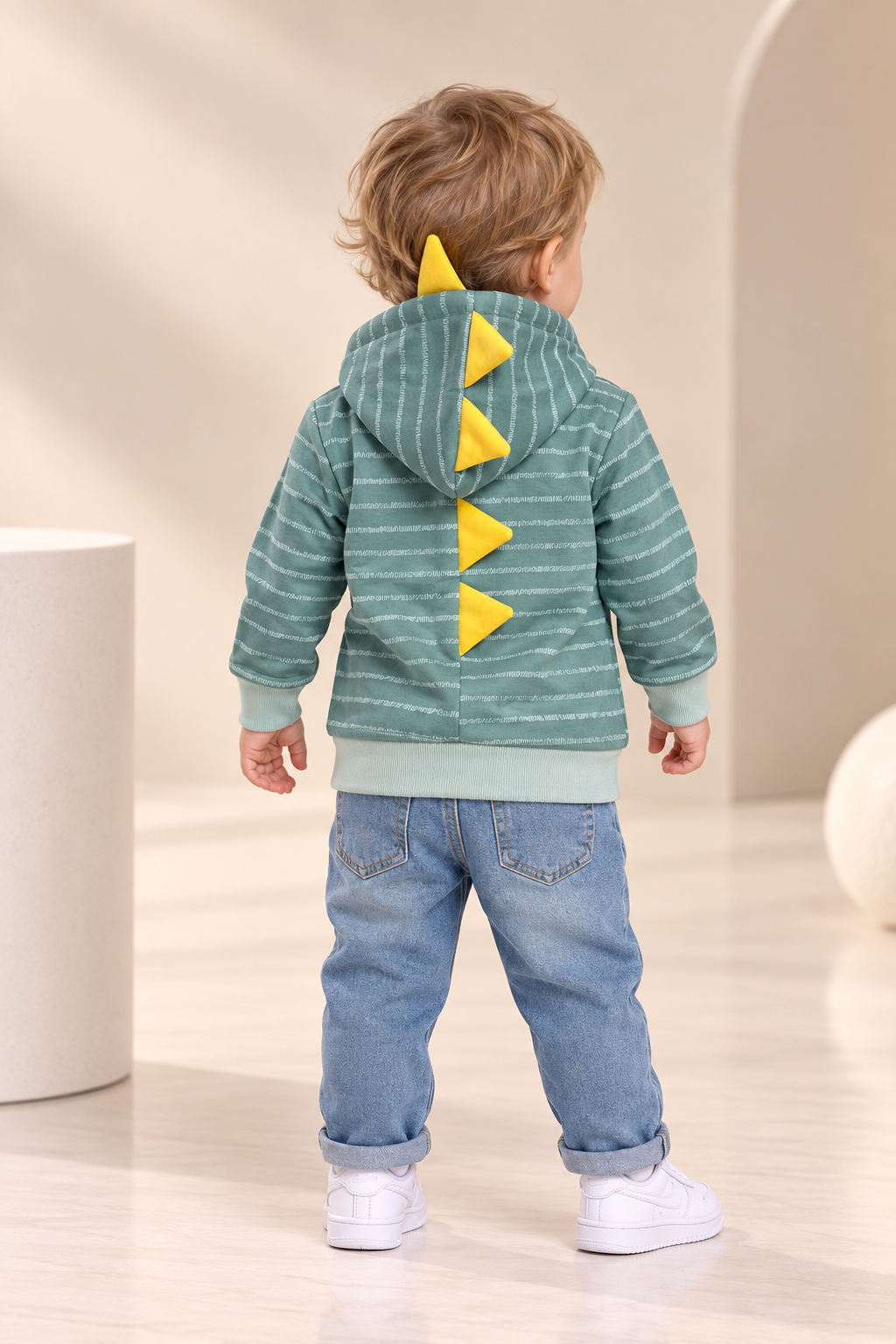 Dinosaur Print Zip-Up Hoodie for Boys-WIN79J