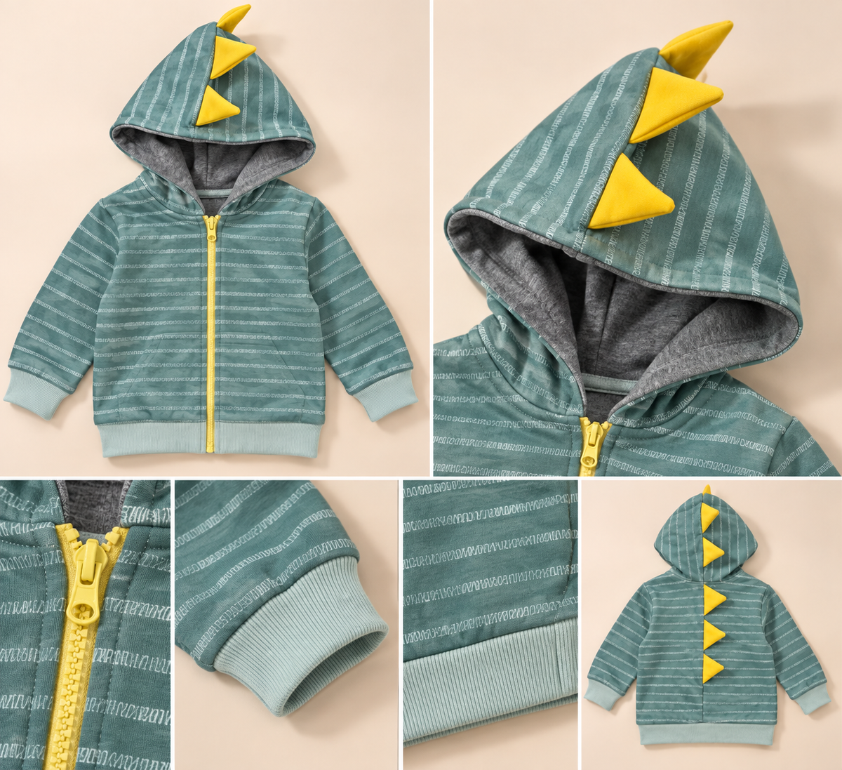 Dinosaur Print Zip-Up Hoodie for Boys-WIN79J
