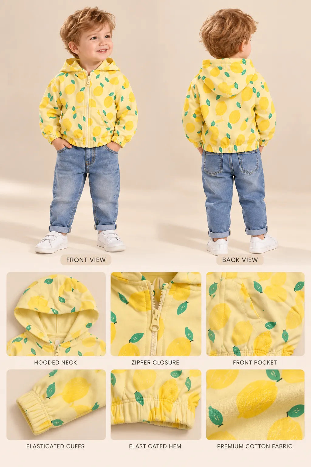 Lemon Print Hooded Jacket for Kids-WIN80C