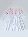 Bella Moda Cotton Woven Full Sleeve Floral Embroidered Fit and Flare Dress-White- APDR542TT