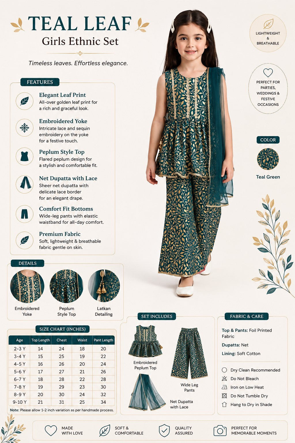 Bella Moda Girls Gold Printed Ethnic Peplum Top with Sharara Pants & Dupatta AUETH803AA