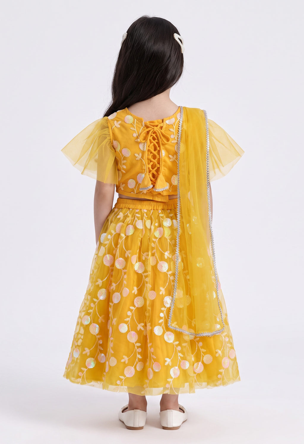 Bella Moda Girls Yellow Floral Embroidered Lehenga Choli Set with Dupatta AUETH807AH
