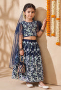 Bella Moda Girls Navy Blue Floral Sequin Embroidered Lehenga Set with Net Dupatta AUETH809AH