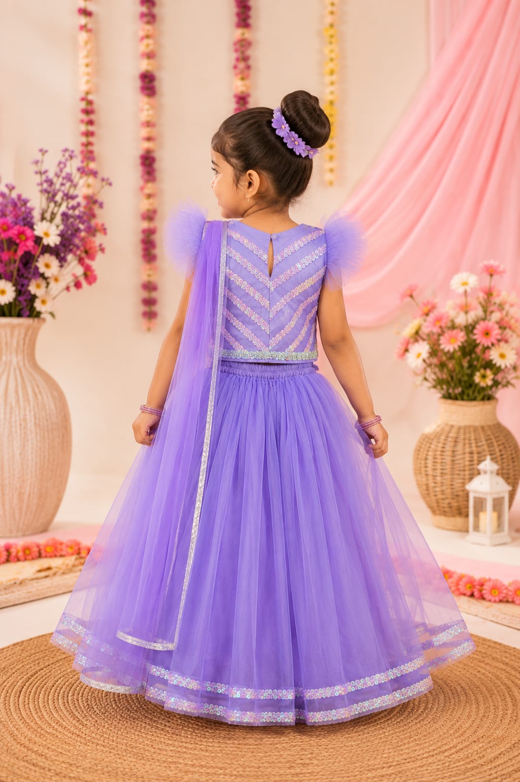 Bella Moda Girls Lavender Sequin Embroidered Lehenga Set with Net Dupatta AUETH811AH