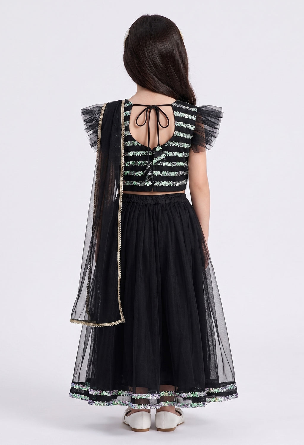 Bella Moda Girls Black Sequin Embellished Lehenga Choli Set with Dupatta AUETH813AH