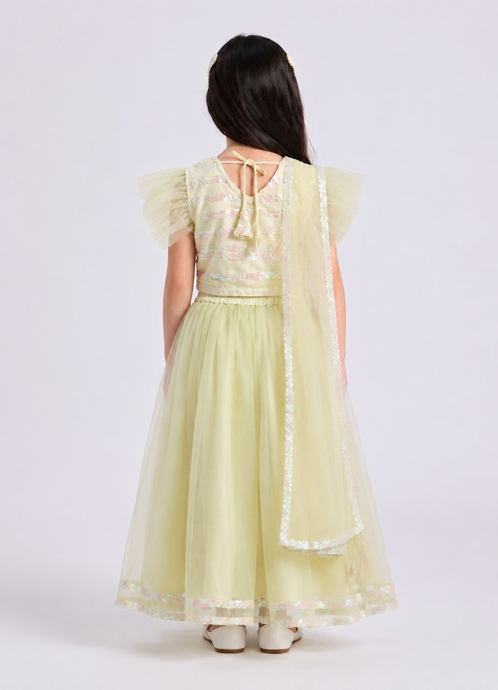 Bella Moda Girls Mint Green Sequin Embellished Lehenga Choli Set with Dupatta AUETH814AH
