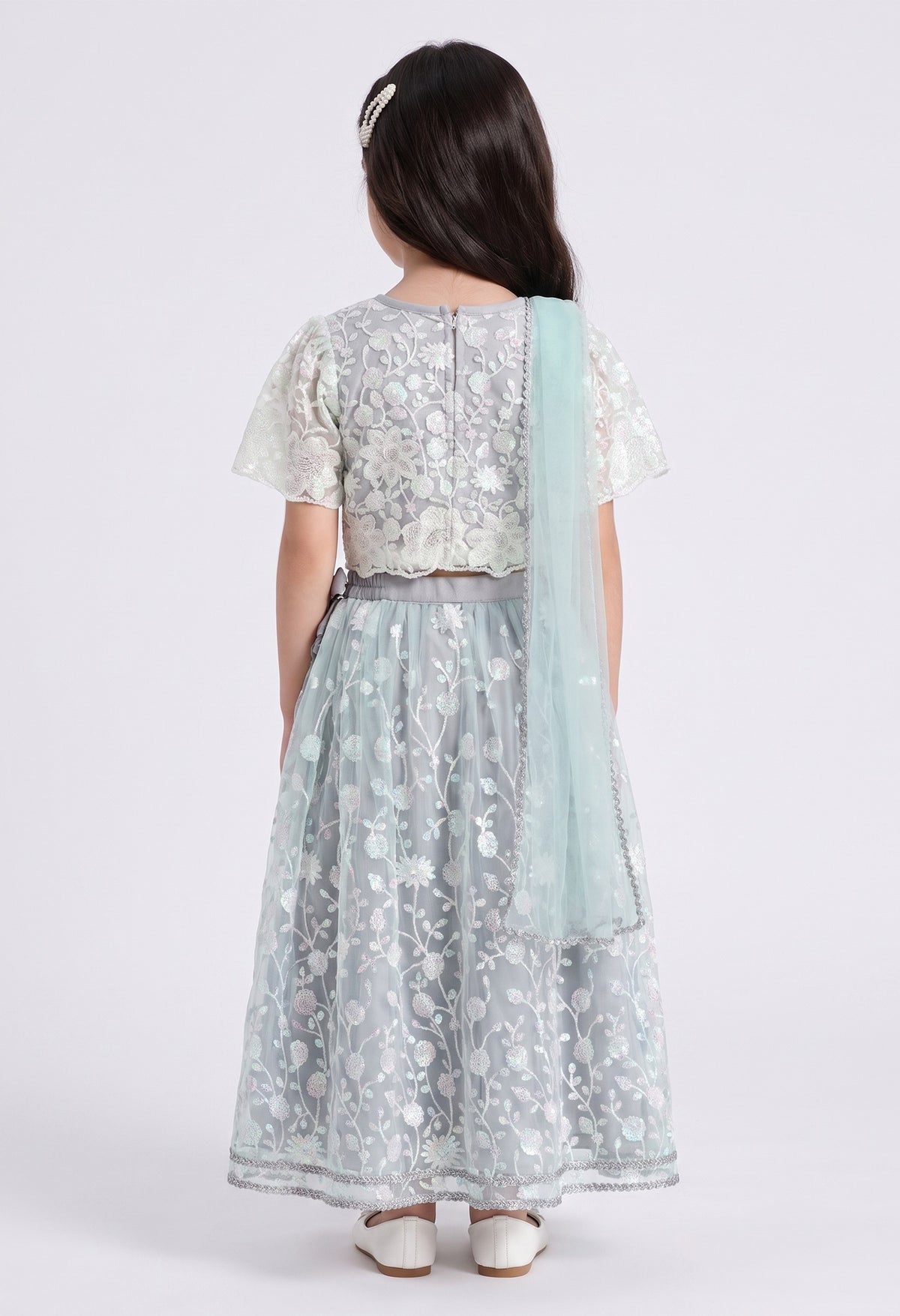 Bella Moda Girls Mint Green Floral Embroidered Lehenga Choli with Dupatta AUETH815AH