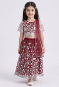Bella Moda Girls Wine Maroon Embroidered Lehenga Choli Set with Dupatta AUETH818AH