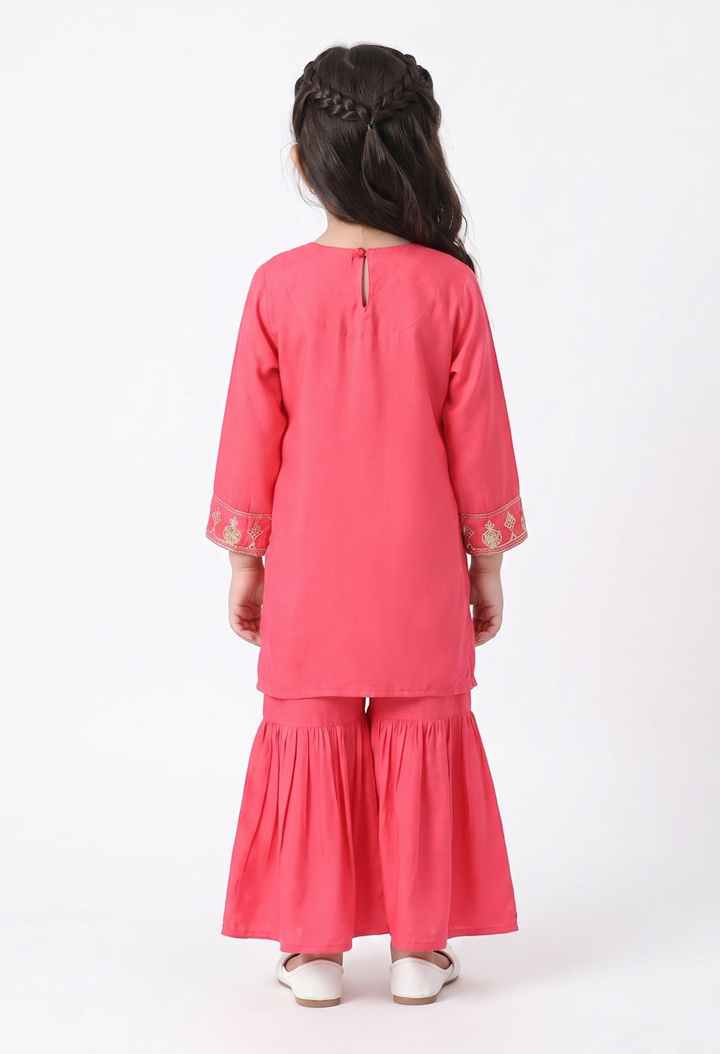 Bella Moda Girls Pink Embroidered Kurta with Sharara Set AUETH820AD