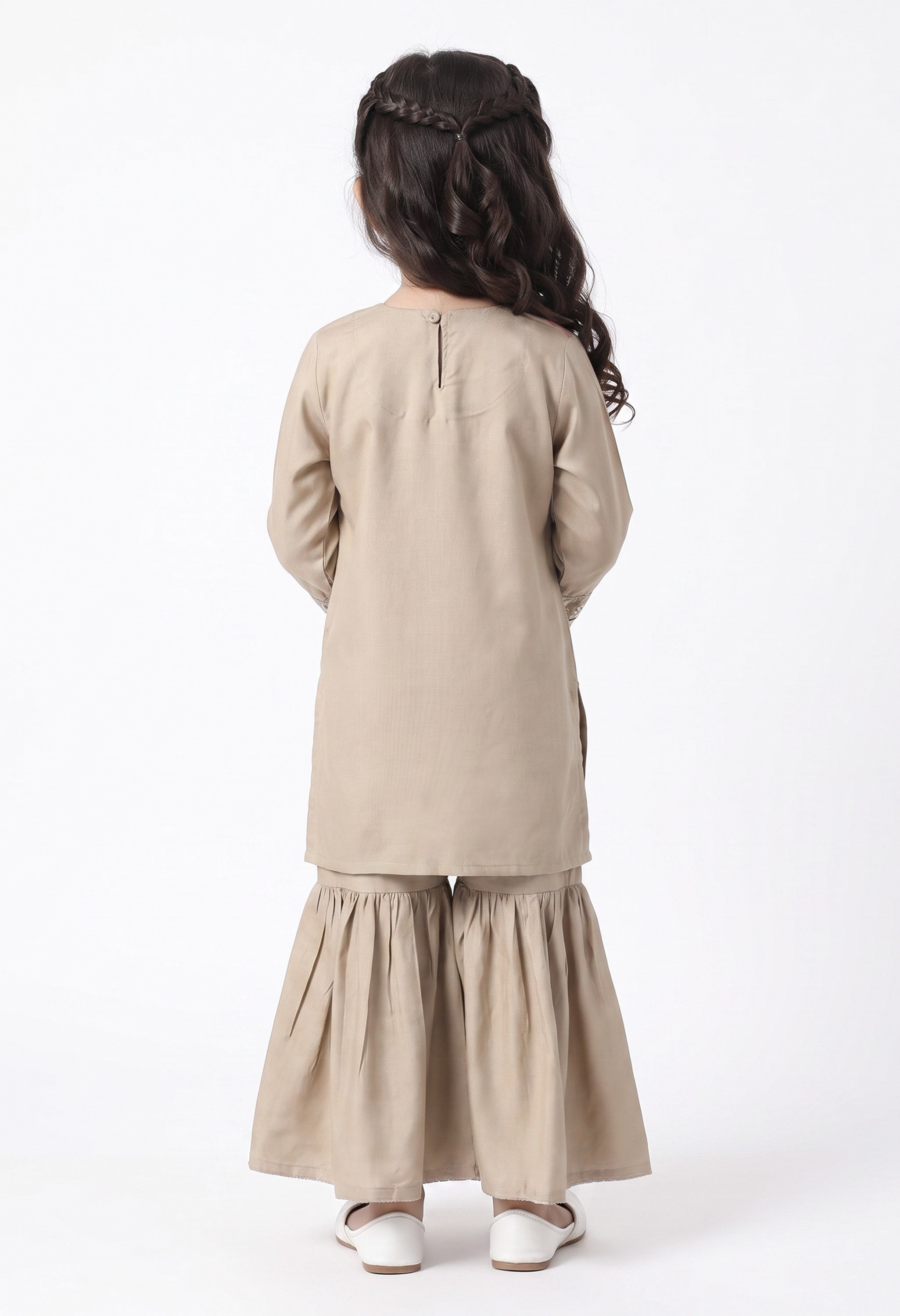 Bella Moda Girls Beige Embroidered Kurta with Sharara Set AUETH821AD