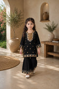 Bella Moda Girls Black & Gold Embroidered Kurta with Sharara Set-AUETH822AD