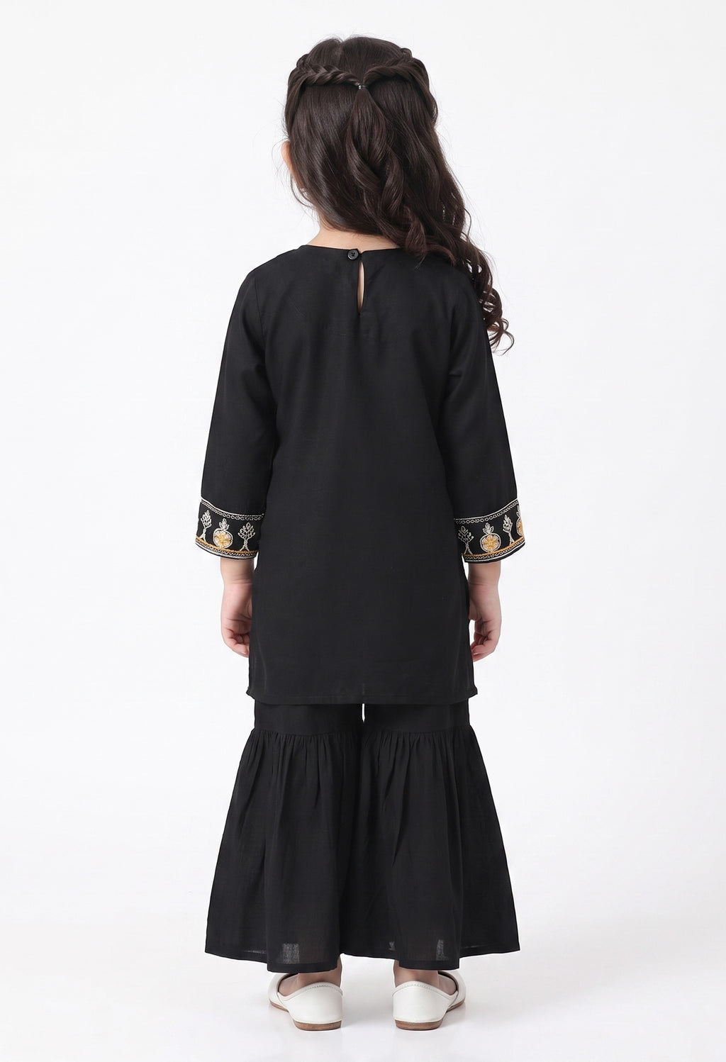 Bella Moda Girls Black & Gold Embroidered Kurta with Sharara Set AUETH822AD